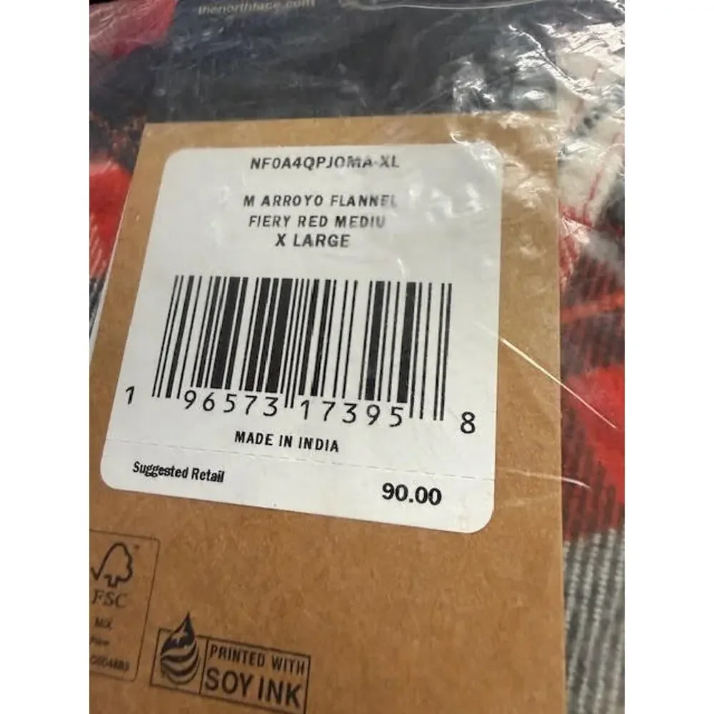 NWT The North Face Arroyo Flannel Shirt Fiery Red Plaid Button Up XL